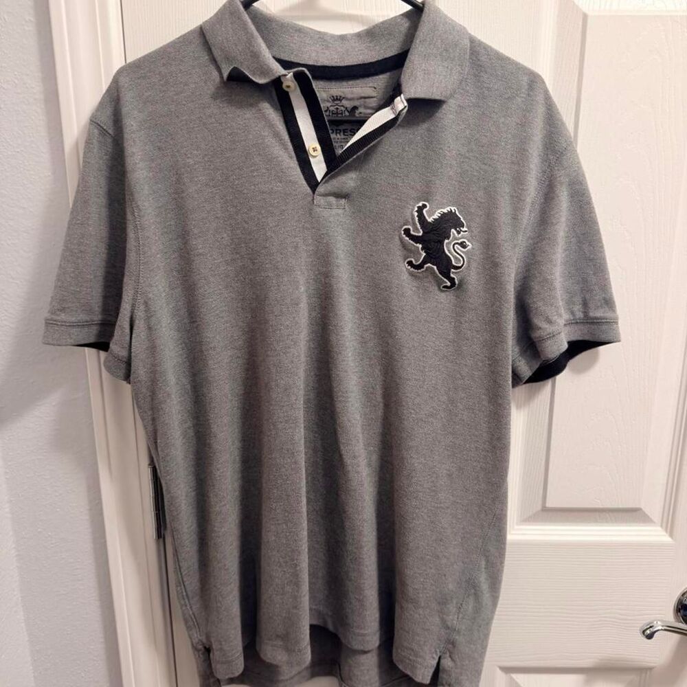 (2010-2012) Express Big Lion Polo - Heather Grey/Black - L